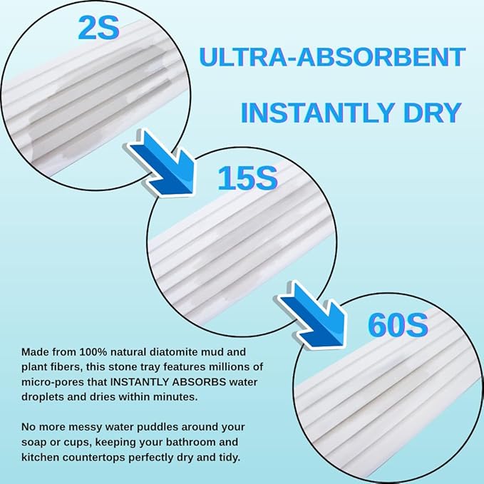 2PCS Water Absorbing Stone Tray, Fast Dry Diatomite Stone Sink Trays, Non-Slip Soap Holder for Bathroom and Kitchen Sink, Sink Coasters Keep Countertop Drying Neat, 8.3 x 4.0 Inches