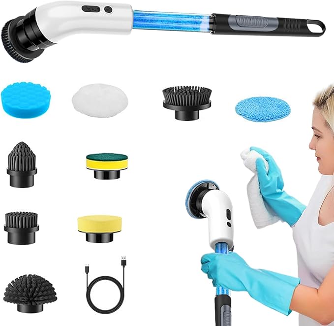 Bathroom Cleaning Scrubber - Rechargeable Multifunctional Electric Cleaning Brush - Cordless Power Scrubbers with Extension Rod - Cleaning Supplies with Replaceable Brush Head for Tub Tile, Kitchen