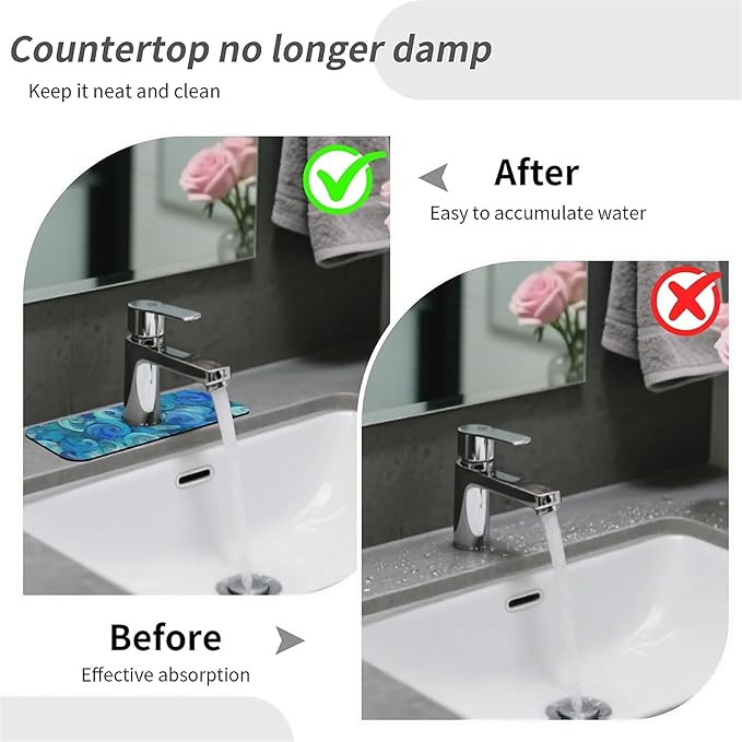 Kitchen Sink Splash Guard，Vortex and Spiral Faucet Mat Sink Gadgets-Super Absorbent Fast Drying Mat Drip Catcher for Kitchen, Bathroom,Sink Mat, Dish Drying Mat, Bathroom(15" X 5.5" )