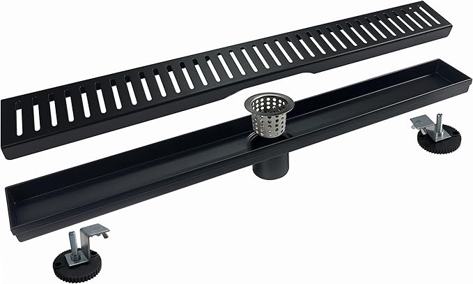 28 Inch Black Linear Shower Drain with Removable Capsule Pattern Cover Grate Accessories and SUS304 Stainless Steel CUPC Certificate（28inch）