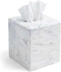 Cork & Mill Marble Tissue Box Cover for Kleenex and More, Decorative Cube Style Holder, Large Square Facial Tissue Dispenser Container for Home, Real Solid White Marble Bathroom Accessory