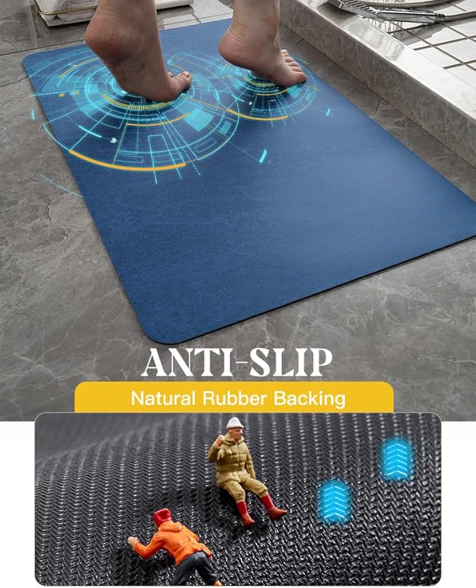 MontVoo -Bath Mat Rug-Rubber Backing Non Slip Quick Dry Absorbent Thin Bathroom Rugs Fit Under Door-Faux Suede Surface Bathroom Floor Mats-Shower Rug for in Front of Bathtub Shower Royal Blue 17"x59"