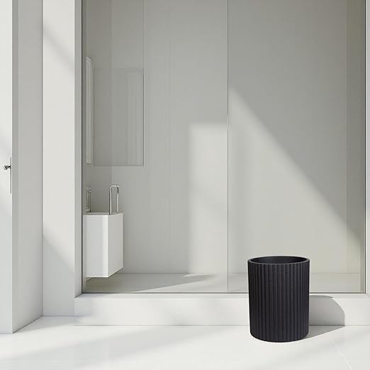 Black Luxury Stone Bathroom Trash Can, Modern Bathroom Office Trash Can, Resin Wastebasket, Garbage Receptacle Bin for Bathrooms, Offices, Powder Rooms, Kitchens (Black)