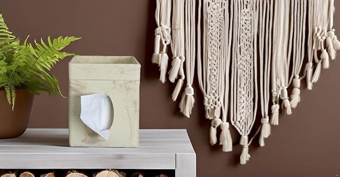 Hymmah Square Tissue Box Cover/Holder with Tray,Unique Cube Design Tissue Dispenser Decor for Vanity Counter Tops Also Great for Bedroom and Living Room