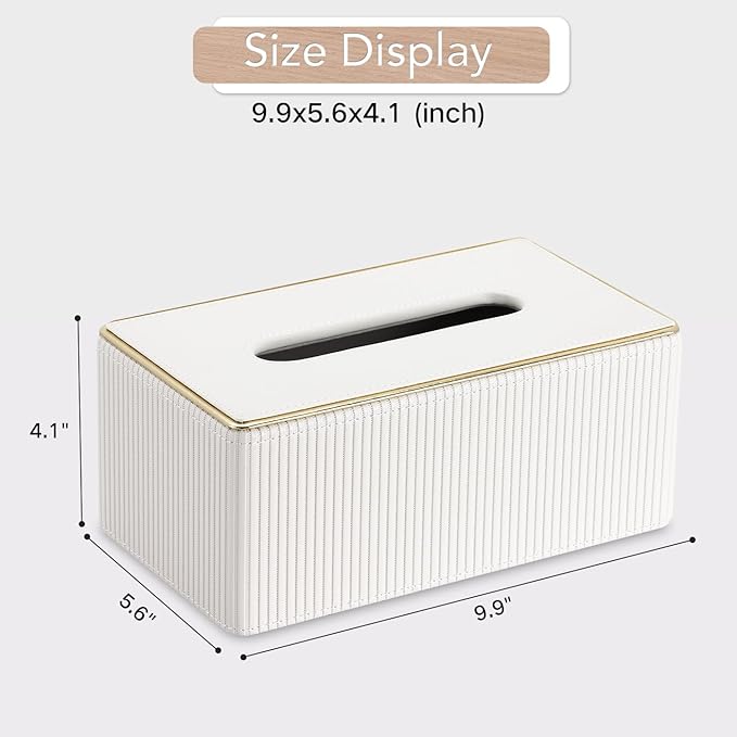 GORESE Rectangle Tissue Box Cover for Kleenex, PU Leather Tissue Box Holder, Rectangular Decorative Tissue Covers for 120(3-Ply)/160(2-Ply) Tissue Box, Cream White