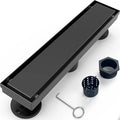 12 Inch Linear Shower Drain Matte Black Floor Drain for Bathroom Kitchen Rectangular 2 in 1 Floor Drain Tile Insert Cover 304 Stainless Steel Easy Install with Hair Strainer, Adjustable Leveling Feet