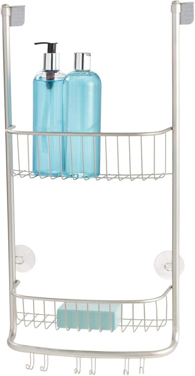 iDesign Forma Bathroom Over The Door Shower Caddy with Storage Baskets Shelves for Shampoo, Conditioner, Soap, Set of 1, Satin