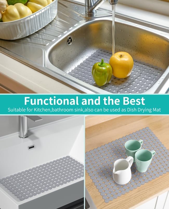 Bligli 2-Pack Kitchen Sink Mat: PVC Eco-Friendly Adjustable Sink Protector | Sink liner Pad | Dish Drying Mats, Easy to Clean & DIY Cut | 15.7 x 11.8 inch (Solid Grey)