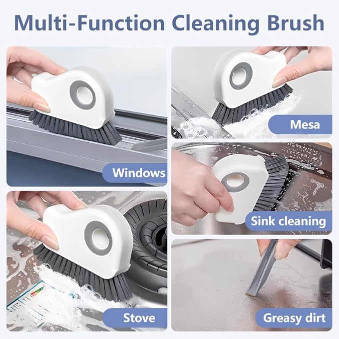 2 in 1 Groove Cleaning Brush, Window Track Cleaning Tools with Hard Bristles and Hidden Scraper, Crevice Brush for Sliding Door Track, Window Seal and Sill (Orange)