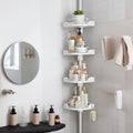 360° Rotating Corner Shower Caddy Tension Pole Organizer - 4-Tier Adjustable Rustproof Metal Pole, Plastic Shelves with Safety Guardrail, Bathroom Storage for Shower & Bathtub(White)