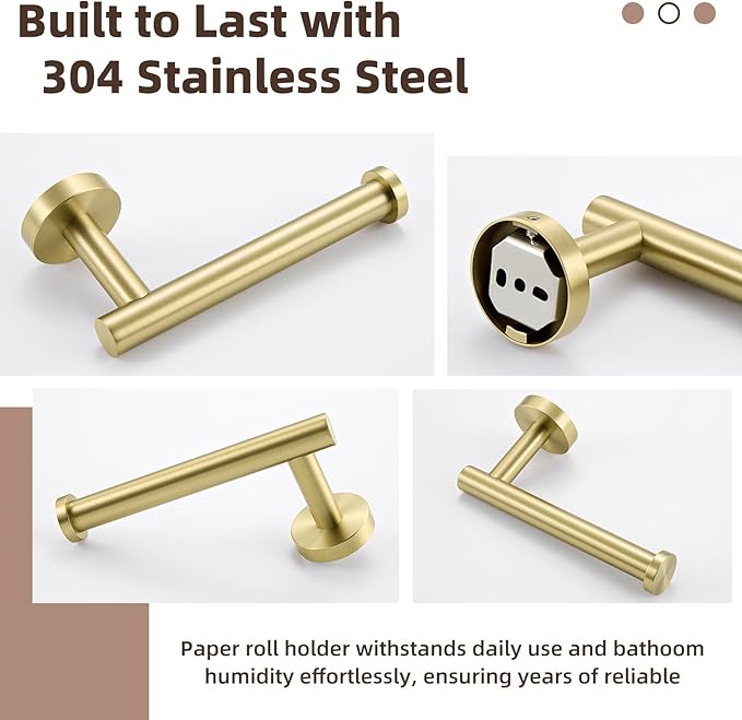 APLusee Toilet Paper Holder Brushed Gold, 304 Stainless Steel Heavy-Duty Tissue Holder for Bathroom Powder Room, Wall Mounted
