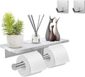 Toilet Paper Holder with Shelf, Double Toilet Paper Holder Wall Mount and 2PCS Free Adhesive Hooks for Bathroom Washroom, Marble Toilet Paper Holder Brushed Nickel