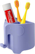 RyanLemon Elephant Toothbrush Holder for Kids, Suction Cup Electric Toothbrush and Toothpaste Holder for Toddler, Cute Toddler Toothbrush Holder with 3 Slots and a Hook for Hanging Bath Ball, Purple