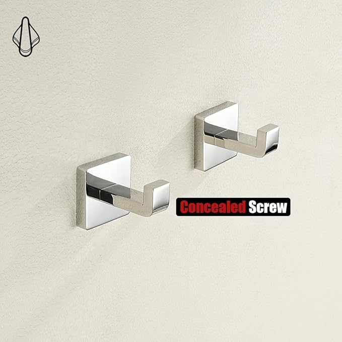 JQK Bathroom Towel Hook Chrome, Coat Robe Clothes Bath Wall Hooks for Kitchen Garage SUS 304 Stainless Steel Thick 0.8mm, 2 Pack Polished Chrome, TH250-CH-P2