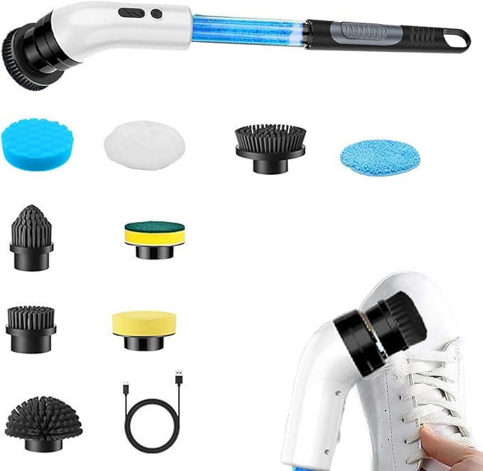 Electric spinn Scrubber - 1500mAh Cordless Cleaning Brush Scrubber for Home | 280/250 RPM | 9 Replaceable Brush Heads | 3-4 Hours Work Time | 2 Gears for Bathroom Shower Bathtub Glass Car
