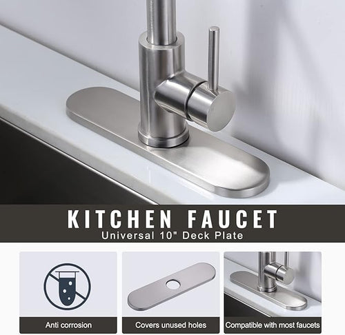10" Sink Faucet Hole Cover Deck Plate (Arc Edge) for Kitchen & Bathroom Vanity Sink, Faucet Brushed Nickel Escutcheon Plate Stainless Steel Outside Faucet Cover Cap for 1 or 3 Hole Mixer Tap
