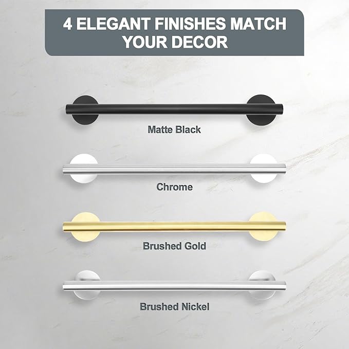 Hand Adhesive Bathroom Towel Bars,16 Inch Towel Racks for Bathroom or Kitchen Wall Mounted, Heavy Duty Hand Towel Holder Organizer, Modern Home Decor Towel Rod, Black Bathroom Accessories