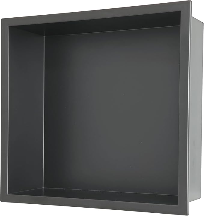 12x12 Matte Black Shower Niche - Stainless Steel Tile-Ready Bathroom Storage for Small Showers