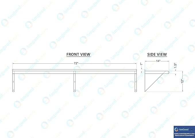 AmGood 72" Long X 14" Deep Stainless Steel Wall Shelf | NSF Certified | Appliance & Equipment Metal Shelving | Kitchen, Restaurant, Garage, Laundry, Utility Room