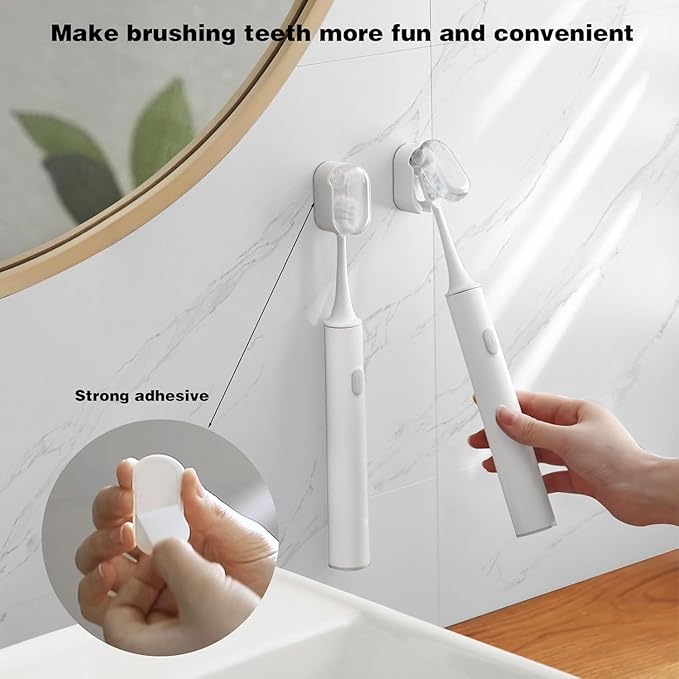 Toothbrush Holder 4-Pack, Dustproof Electric Toothbrush Holder Wall Mounted Adhesive Toothbrush Heads Organizer for Bathroom, Family & Travel(No Drilling)