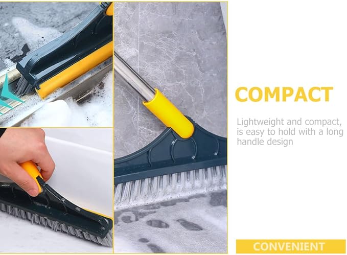 Long Handle Toilet Grout Brush with Stiff Bristles, Floor Scrub Brush for Bathroom and Tile Cleaning, Yellow Hard Bristle Scrubber for Deep Corner Dirt Removal