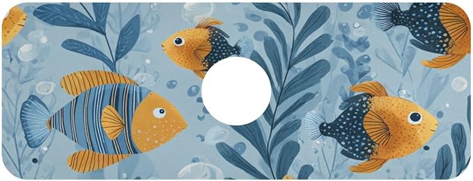 Blue Tropical Fish Bubbles Kitchen Sink Splash Guard Faucet Mat Diatomite Absorbent Pad for Bathroom RV 14.7x5.4in 2PCS water