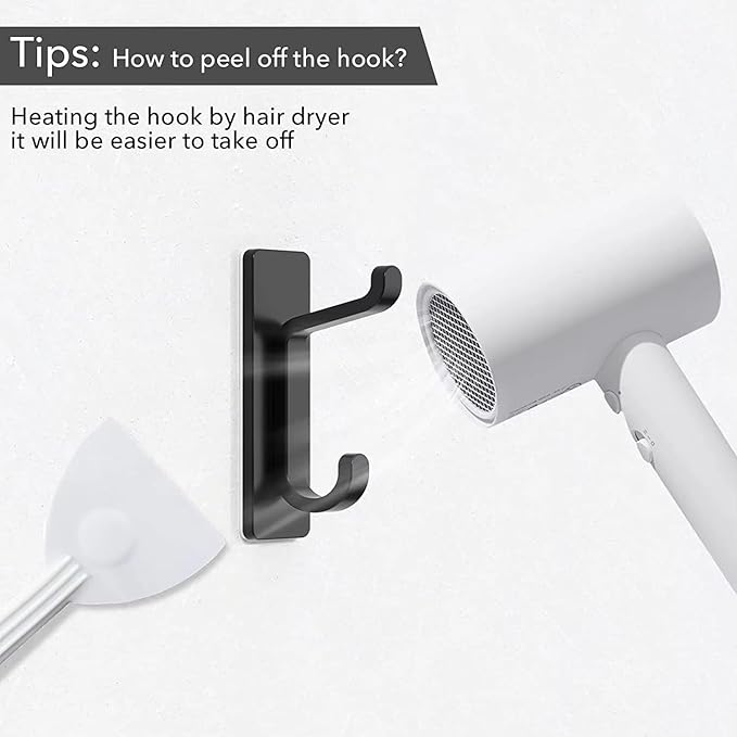 Quik D Heavy Duty Adhesive Wall Hooks for Hanging (4 Pack) — Waterproof & Rustproof Double Hooks, No Drilling Stick On Hooks for Bathroom, Kitchen, Door, Coat, Towel, Keys & Robes (6)