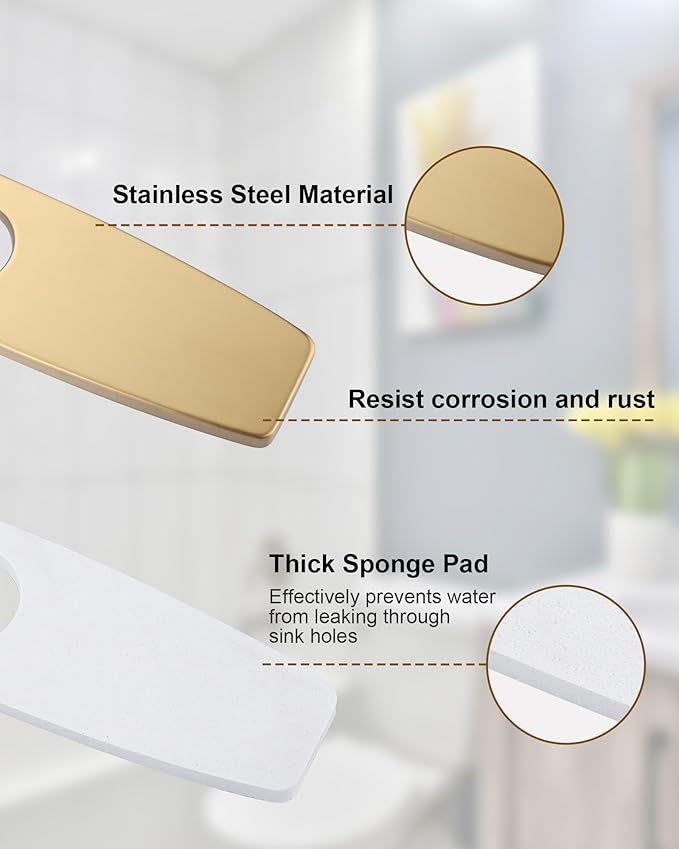 ARCORA 10.2 Inch Faucet Plate, Kitchen or Bathroom Faucet Deck Plate for 1 or 3 Hole, Stainless Steel Sink Hole Cover Escutcheon, Brushed Gold
