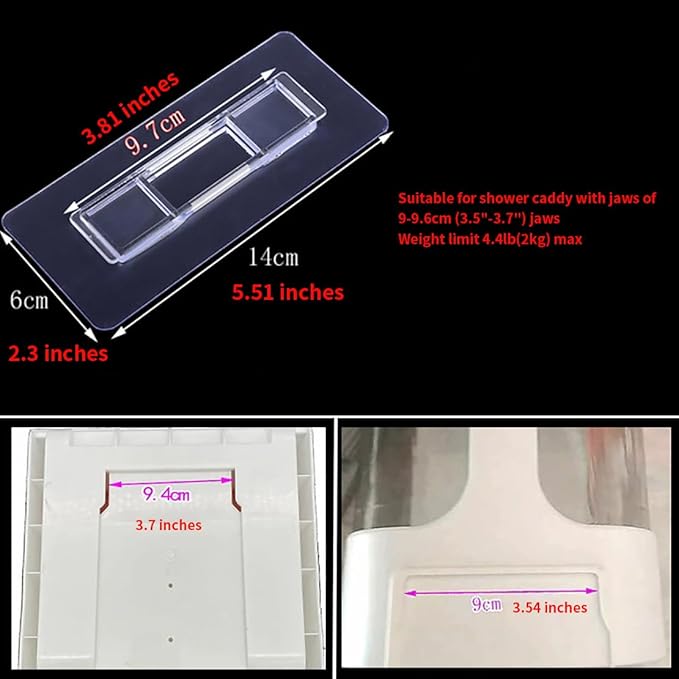 6 PCS Rectangular Shower Caddy Adhesive Replacement for Kitchen Bathroom Transparent Self-Adhesive Hooks Stickers for No Drilling Storage Shelf, Wall Mounted Corner Shelves, Set 1