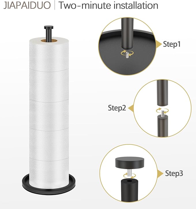 Toilet Paper Holder Stand with Reserve Function, Black Toilet Roll Holder Free Standing, Toilets Paper Storage Stand for 5 Rolls of Toilets Papers，Modern Design