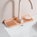 Button Style Faucet Drip Catcher – Silicone Faucet Mat for Kitchen Sink, Leak-Proof Splash Guard with 6° Slope, Behind Faucet Draining Mat, Easy Bathroom & Kitchen Gadgets (Pink, 14.5" x 5.5")