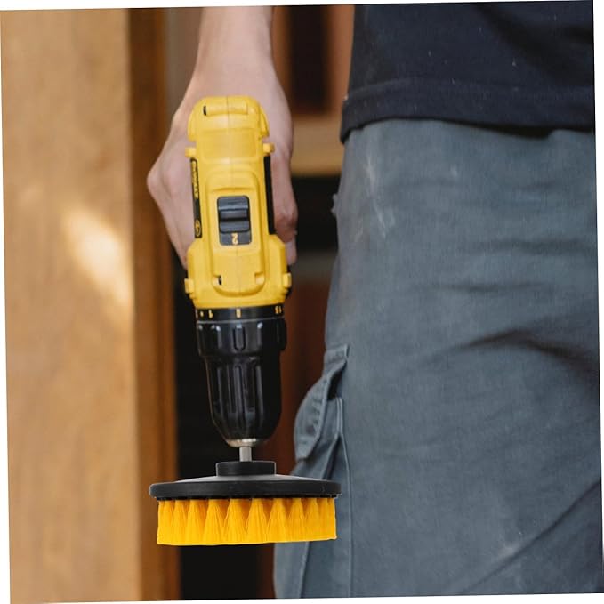 Electric Drill Brush Set 5-inch Round Cleaning Brush Heads Yellow Hollow Core Floor Scrub Attachment Portable Home Tool for Kitchen Bathroom Tile Grout Cleaning