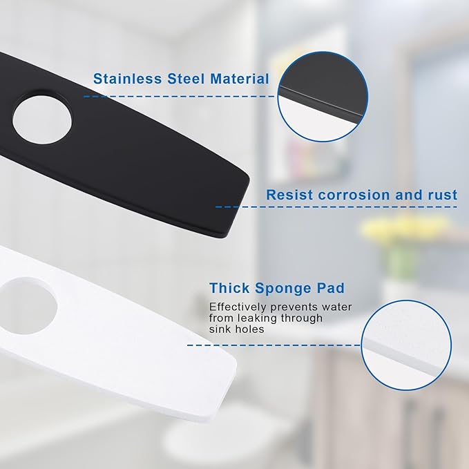 ARCORA 10.2 Inch Faucet Plate, Kitchen or Bathroom Faucet Deck Plate for 1 or 3 Hole, Stainless Steel Sink Hole Cover Escutcheon, Matte Black