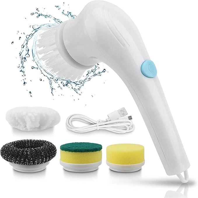 AVFORA Electric Cleaning Brush Cleaning Gadget Kitchen Cleaning Items with 5 Replaceable Brush Heads Handheld Power Shower Scrubber for Bathtub, Floor, Wall, Tile, Toilet, Window, Sink