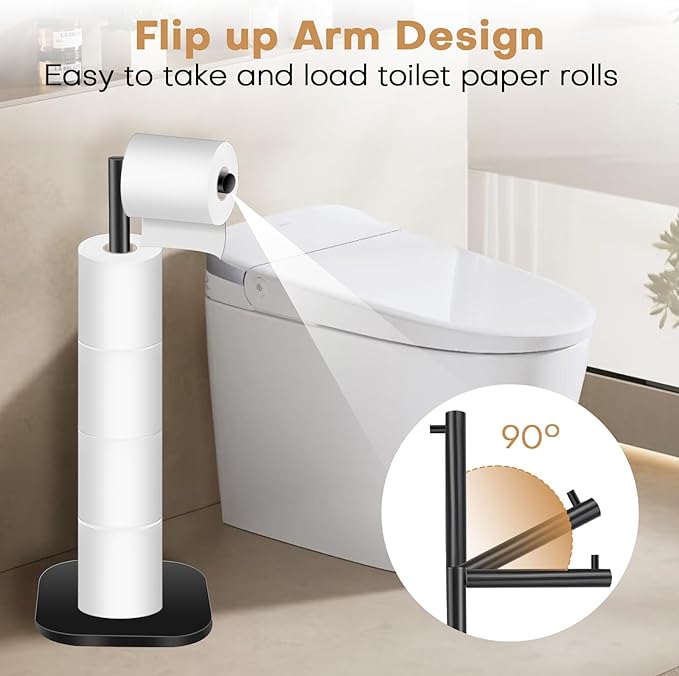 Toilet Paper Holder Stand Freestanding, Matte Black Toilet Paper Stand for Bathroom, Stainless Steel Toilet Paper Roll Holder with Storage,Tissue Holder,Non-Slip,Rust Proof