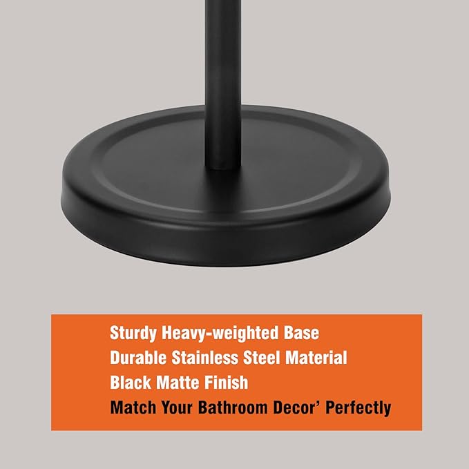 Tofix Freestanding Toilet Paper Holder with Shelf and Tray, Stainless Steel Base, Black