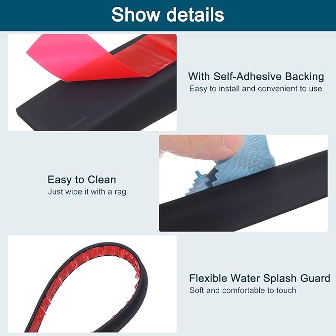 uxcell 78 Inch Collapsible Shower Barrier Stopper Water Splash Guard Blocker 79"Lx0.8"Wx0.5"H for Bathroom Kitchen Wet and Dry Separation, Black