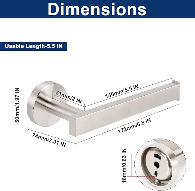 NearMoon Bath Square Toilet Paper Holder, Premium SUS304 Stainless Steel Rustproof Wall Mounted Toilet Roll Holder for Bathroom, Kitchen, Washroom (Brushed Nickel)