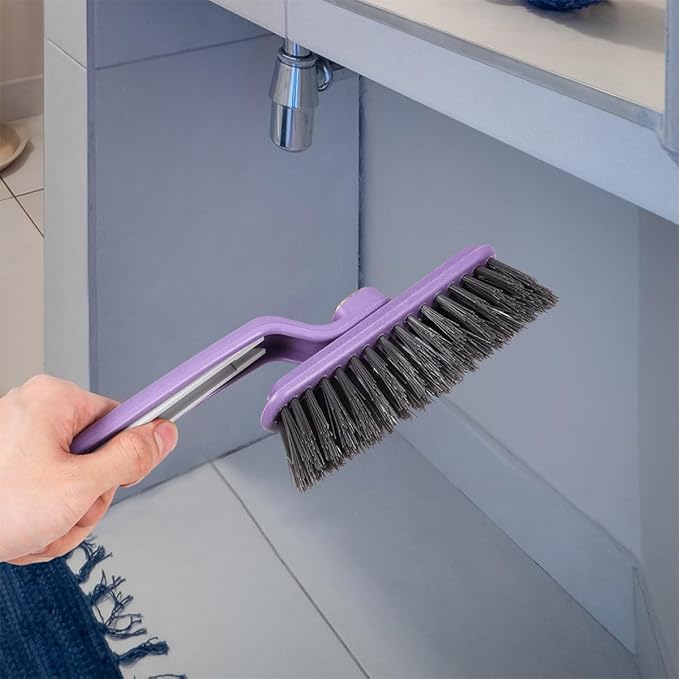 CLISPEED Rotating Crevice Cleaning Brush 2pcs Set with Hard Bristles Long Handle for Bathroom Grout Floor Sink Gap Deep Scrubbing Household Cleaning Tools Random Color