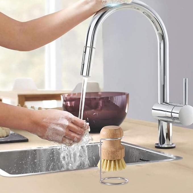 Kitchen Scrub Brush – Wooden Handle Dish Scrubber with Firm Cleaning Bristles, Counter Drain Rack Brush | for Sink Pots Pans Shower Bathroom Grout Tile Washing Home Cleaning Tool for Daily Kitchen