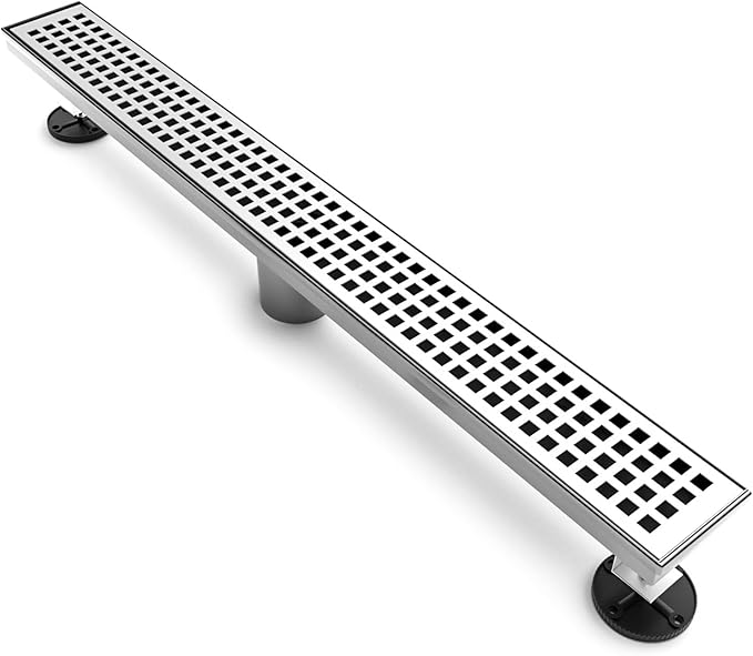 36 Inch Linear Drain Shower Rectangular Floor Drain with Removable Square Hole Cover and Hair Catcher, Long Shower Drains 304 Stainless Steel CUPC Certified (Brushed Nickel)
