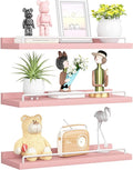 Pink and White Floating Shelves, Kawaii Room Decor Wall Shelves - Set of 3 for Living Room, Bedroom, Kitchen, Picture Frames, Plants