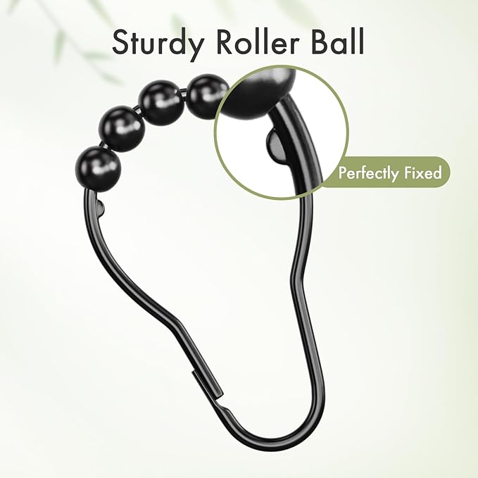 Amazer Matte Black Shower Curtain Rings - Set of 12 - Rust-Resistant Metal Shower Hooks for Bathroom Shower Rod