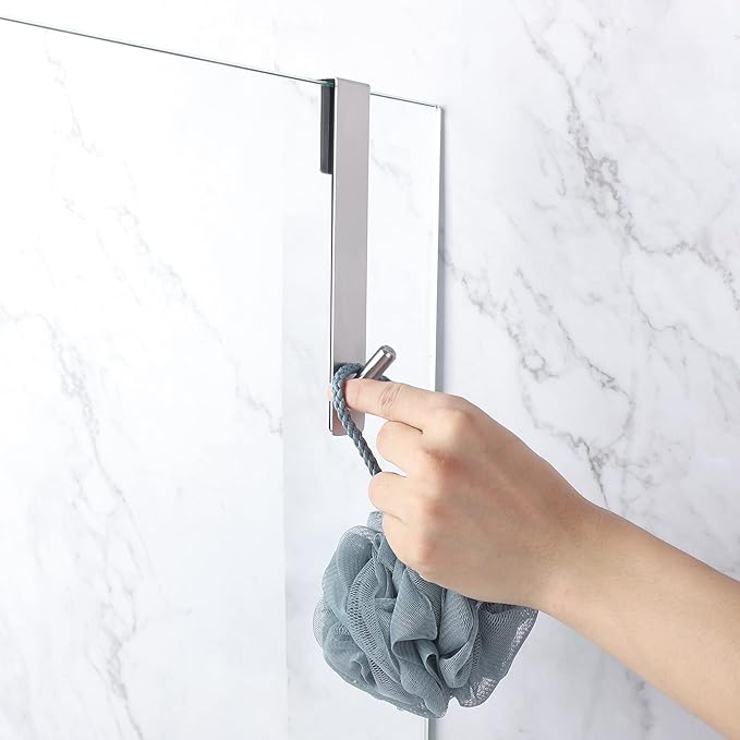 Simtive Extended Shower Door Hooks (10-Inch), Over Door Hooks for Bathroom Frameless Glass Shower Door, Towel Hooks, 2-Pack, Silver