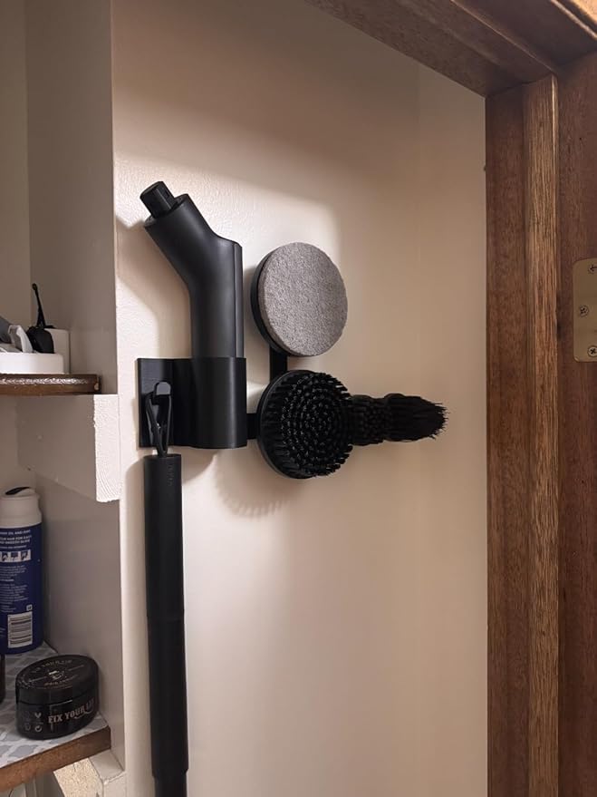 Wall Mount Holder for Hoto Wand Cordless Spin Scrubber, Space-Saving Tool Rack Storage Organizer, Hold Scrubber Accessible and Off Countertops | Keeps Bathroom & Kitchen Tools Neat (Black)