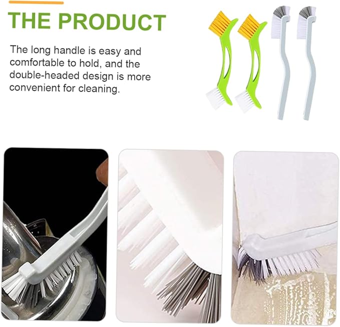 SECFOU 4pcs Double Head Bathtub Brush Deep Cleaning Grout Scrubbing Brush with Hard Bristles and Extended Handle for Kitchen Sink Bottles Bathroom Cleaning