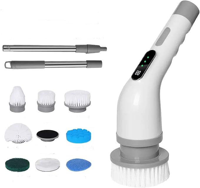 Electric Spin Scrubber, Cordless Cleaning Brush Scrubber for Home, 9 Replaceable Brush Heads 3 Speeds for Bathroom Shower Bathtub Glass Car