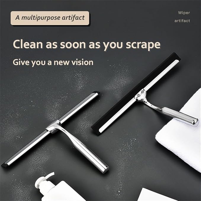 Shower Squeegee 10'' Silicone Scrape Stainless Steel Handle Wiper Bathroom Mirror Glass Car Squeegee,Gold,25 * 16.5cm