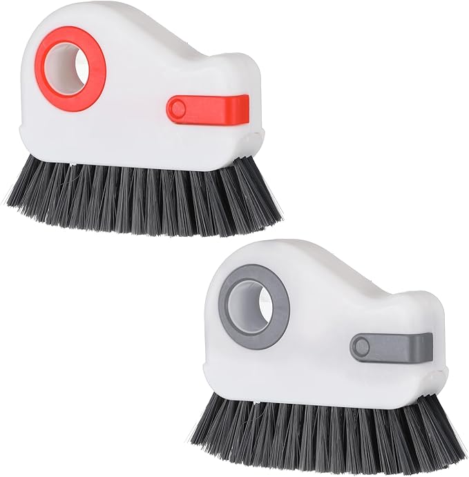 2 PCS Groove Cleaning Brush, 2 in 1 Window Track Cleaning Tool Crevice Cleanings Brush Multifunction Hard Bristle with Hidden Scraper Grout Cleaner Grip Brushes for Slid Door Track Window Sill