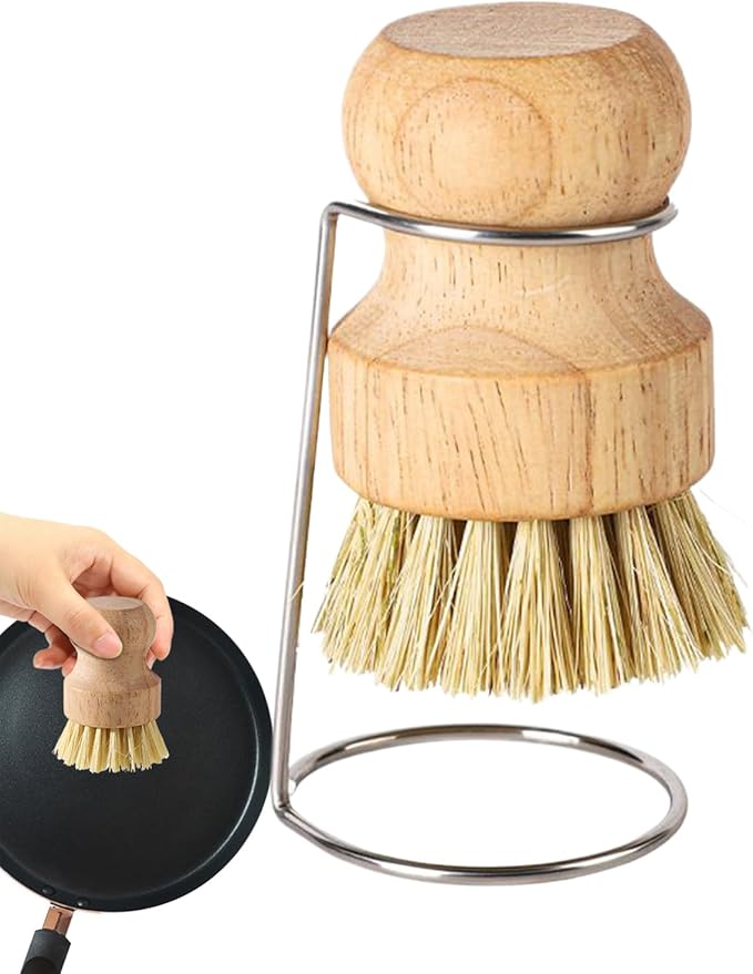 Dish Scrub Brush | Bristles Scrubber Cleaner with Wooden Handle and Drain Rack | Kitchen Dish Scrubber Brush | for Pans Cleaning Shower Bathroom Grout Tile Washing